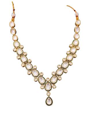 Classic oval polki kundan green enamel necklace set with matching earrings 5
