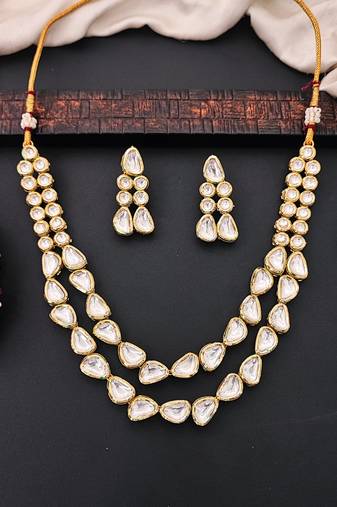 Double layer polki kundan necklace set with statement earrings