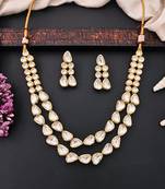 Double layer polki kundan necklace set with statement earrings