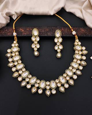 Statement polki kundan necklace set with long drop earrings 1