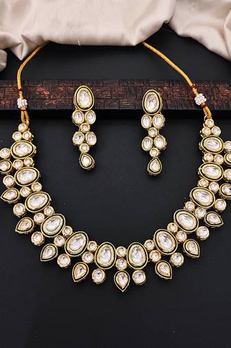Statement polki kundan necklace set with long drop earrings