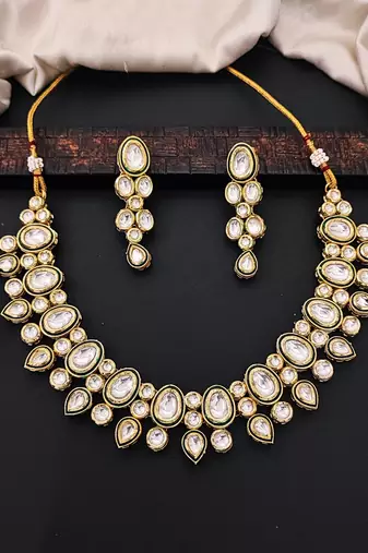 Statement polki kundan necklace set with long drop earrings