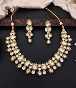 Statement polki kundan necklace set with long drop earrings