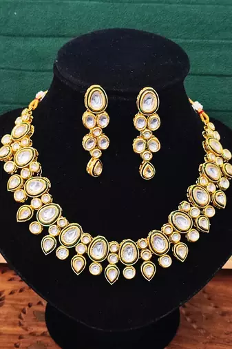 Statement polki kundan necklace set with long drop earrings