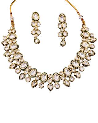 Statement polki kundan necklace set with long drop earrings 4