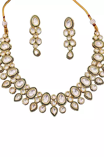 Statement polki kundan necklace set with long drop earrings