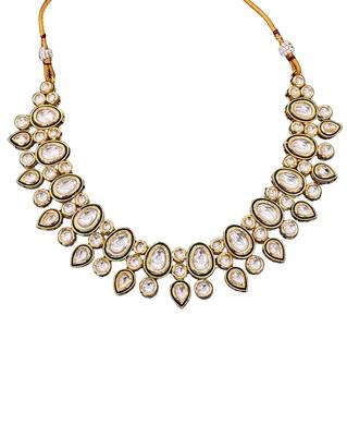 Statement polki kundan necklace set with long drop earrings 5