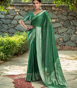 Green georgette saree with intricate jacquard and blouse