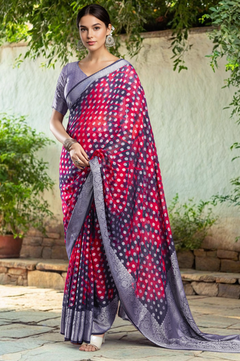 Pink georgette saree with intricate jacquard and blouse