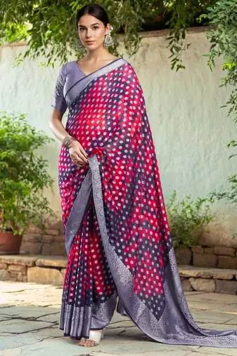 Pink georgette saree with intricate jacquard and blouse