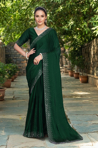 Green rangoli diamond embellishments saree