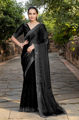 Black rangoli diamond embellishments saree
