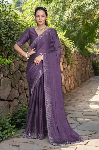 Lavender rangoli diamond embellishments saree