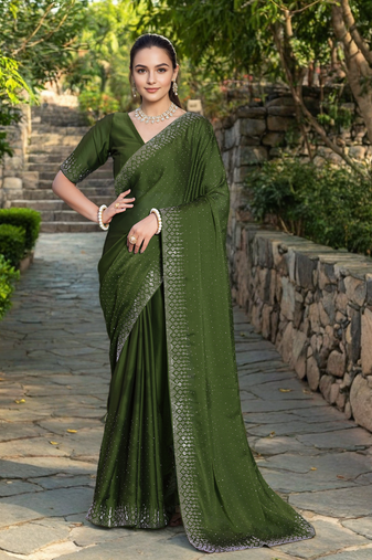 Mahedi rangoli diamond embellishments saree