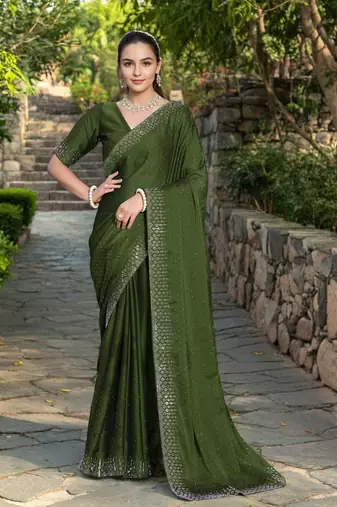 Mahedi rangoli diamond embellishments saree