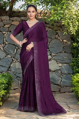 Purple rangoli diamond embellishments saree