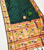 green banarasi silk blend saree with paithani weaved pallu and blouse