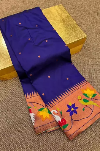 blue banarasi silk blend saree with paithani weaved pallu and blouse