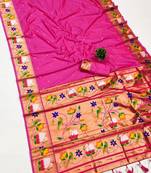pink banarasi silk blend saree with paithani weaved pallu and blouse