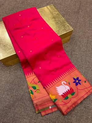 pink banarasi silk blend saree with paithani weaved pallu and blouse 2