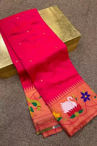 pink banarasi silk blend saree with paithani weaved pallu and blouse