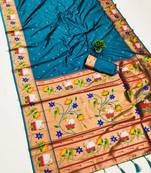 sky banarasi silk blend saree with paithani weaved pallu and blouse