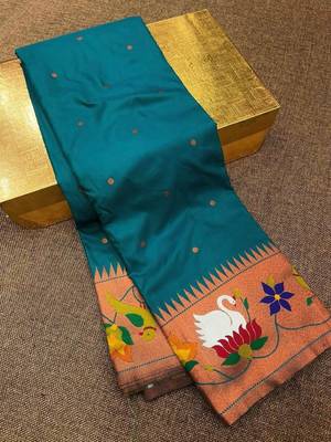 sky banarasi silk blend saree with paithani weaved pallu and blouse 2