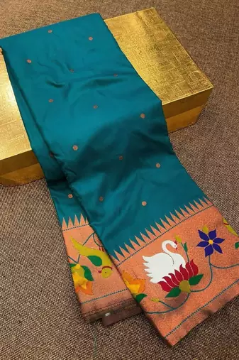 sky banarasi silk blend saree with paithani weaved pallu and blouse