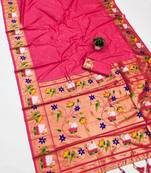 pink banarasi silk blend saree with paithani weaved pallu and blouse