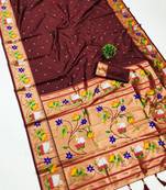 cofee banarasi silk blend saree with paithani weaved pallu and blouse