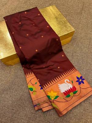 cofee banarasi silk blend saree with paithani weaved pallu and blouse 2