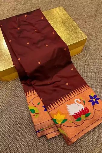 cofee banarasi silk blend saree with paithani weaved pallu and blouse