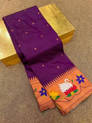 wine banarasi silk blend saree with paithani weaved pallu and blouse 2