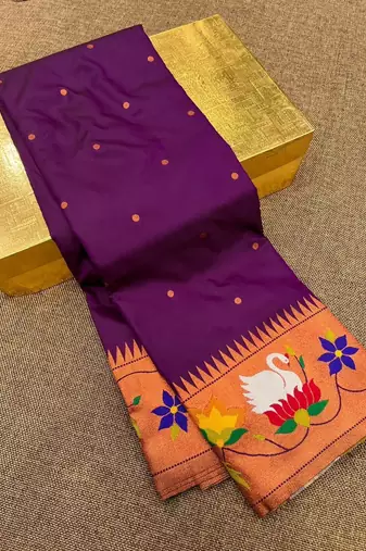 wine banarasi silk blend saree with paithani weaved pallu and blouse