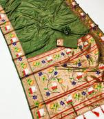 mehendi green banarasi silk blend saree with paithani weaved pallu and blouse