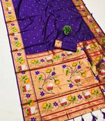 blue banarasi silk blend saree with paithani weaved pallu and blouse