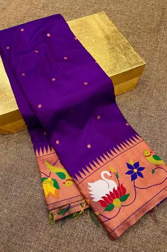 blue banarasi silk blend saree with paithani weaved pallu and blouse