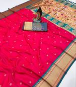 pink banarasi silk blend saree with paithani weaved pallu and blouse