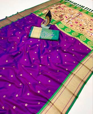 wine banarasi silk blend saree with paithani weaved pallu and blouse 1