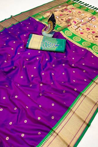 wine banarasi silk blend saree with paithani weaved pallu and blouse