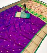 wine banarasi silk blend saree with paithani weaved pallu and blouse