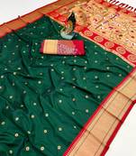 green banarasi silk blend saree with paithani weaved pallu and blouse