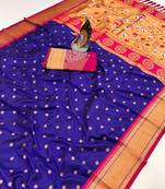blue banarasi silk blend saree with paithani weaved pallu and blouse