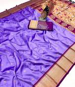 purple green banarasi silk blend saree with paithani weaved pallu and blouse