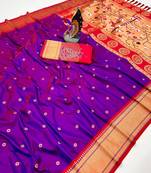 wine banarasi silk blend saree with paithani weaved pallu and blouse