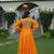Yellow rayon kutchi gamthi work navratri gown
