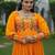 Yellow rayon kutchi gamthi work navratri gown
