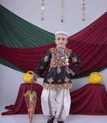 Cotton blend woven full sleeves navratri theme banjara embroidered kediya with coordinating dhoti set - black