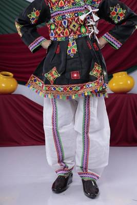 Cotton blend woven full sleeves navratri theme banjara embroidered kediya with coordinating dhoti set - black 4