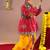 Cotton blend woven full sleeves navratri theme banjara embroidered kediya with coordinating dhoti set - red